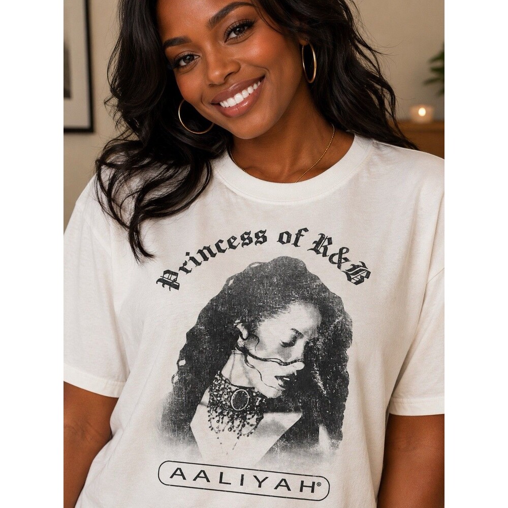 Aaliyah Princess of R&B Unisex White Graphic Short Sleeves T-Shirt Tee XL